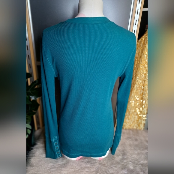 Sundance • Thermal Boho Teal Long Sleeve Crewneck Trendy Chic Layering Medium - Picture 5 of 15